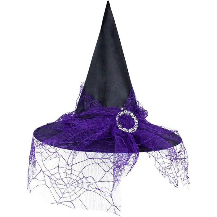 Cadılar Bayramı Mor Dantelli Cadı Şapka