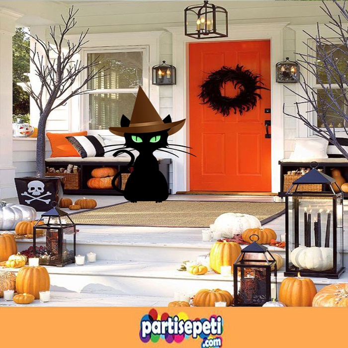 Cadılara Bayramı Yeşil Gözlü Kedi Ayaklı Pano