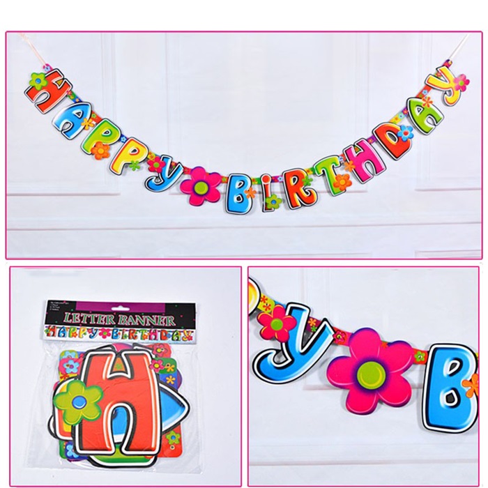 Çiçekli Happy Birthday Yazı