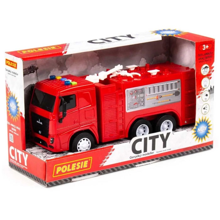 Cıty Sürtmeli İtfaiye Aracı Işıklı Ve Sesli Kırmızı Kabin Kutuda