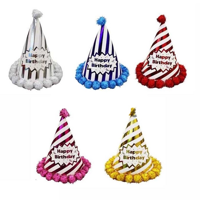 Çizgili Happy Birthday Parti Şapka