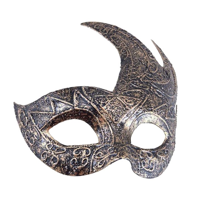 Eskitme Bronz Renk Plastik Balo Maskesi Motifli