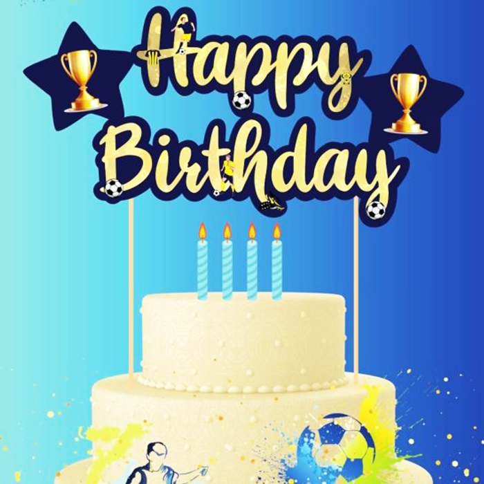 Gold Lacivert Happy Birthday Pasta Süsü