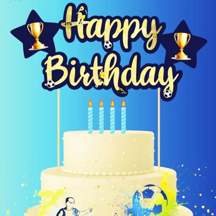 Gold Lacivert Happy Birthday Pasta Süsü