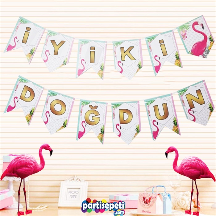 Flamingo Baskılı İyi Ki Doğdun Yazı