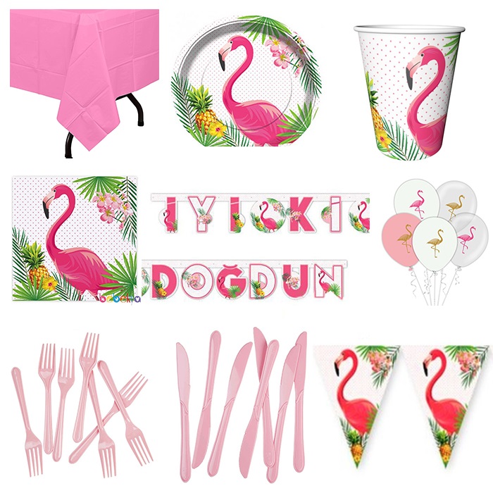 Flamingo Temalı Parti Seti 16 Kişilik