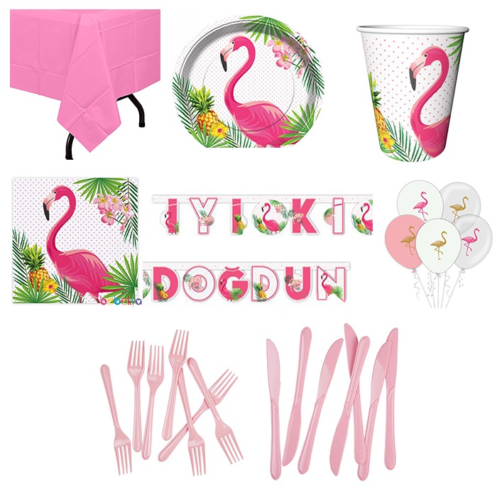 Flamingo Temalı Parti Seti 8 Kişilik