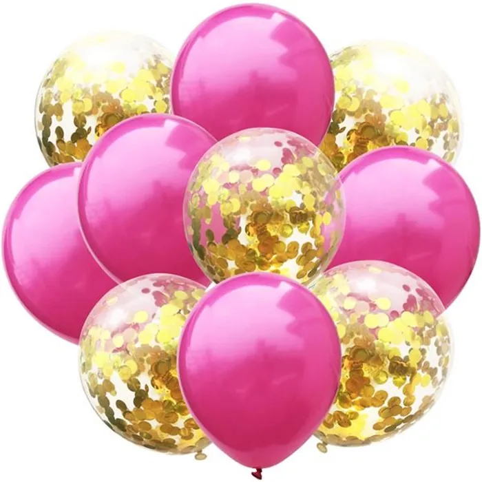 Metalik Fuşya Gold Konfetili Balon