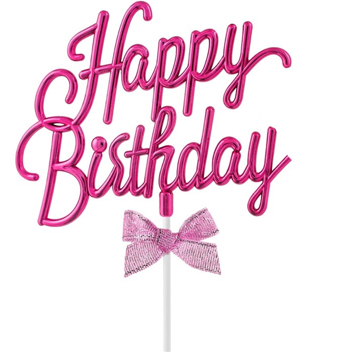 Fuşya Happy Birthday Pasta Süsü