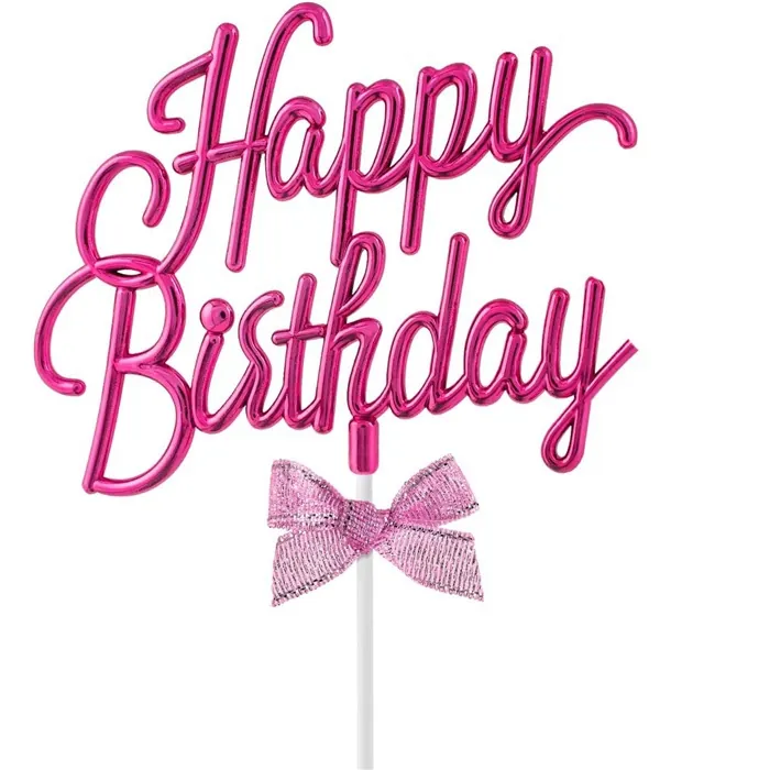 Fuşya Happy Birthday Pasta Süsü
