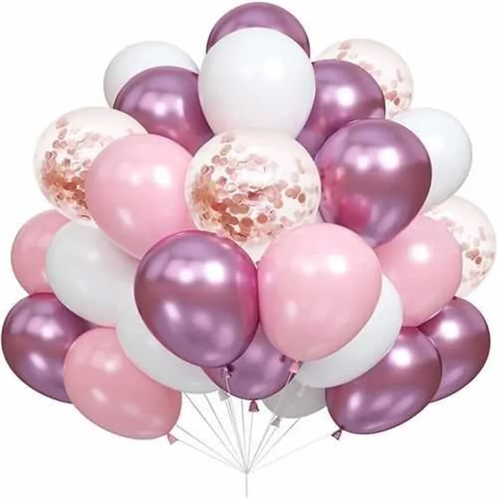 Fuşya Pembe Beyaz Konfetili Uçan Balon