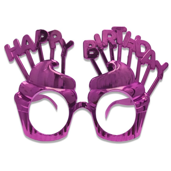 Fuşya Renkli Happy Birthday Gözlük