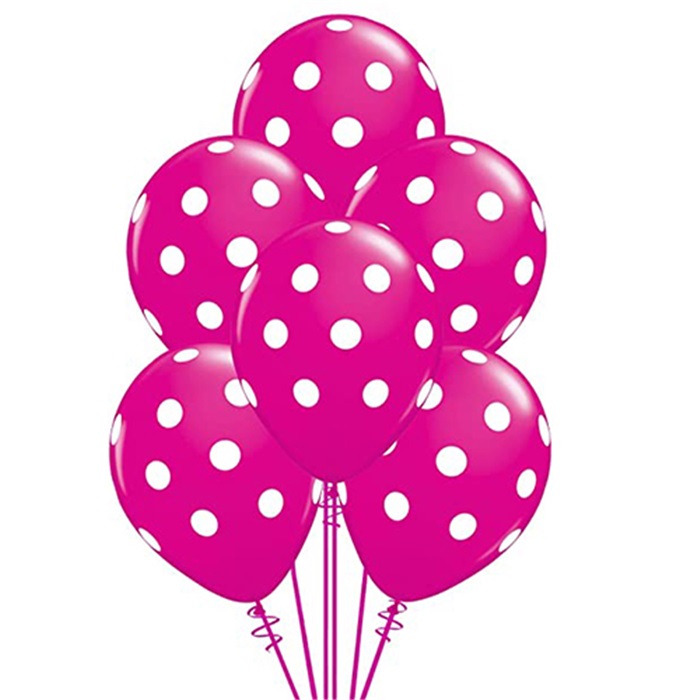 Fuşya Üzerine Beyaz Puanlı Balon