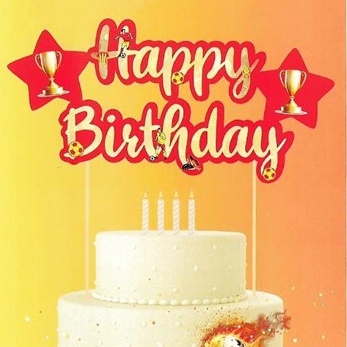 Sarı Kırmızı Happy Birthday Pasta Süsü