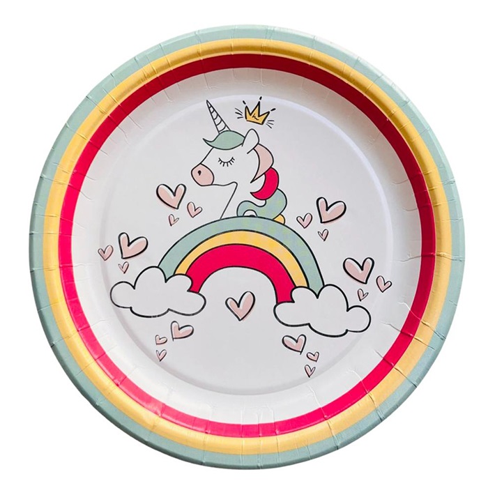 Gökkuşağı Unicorn Karton Tabak