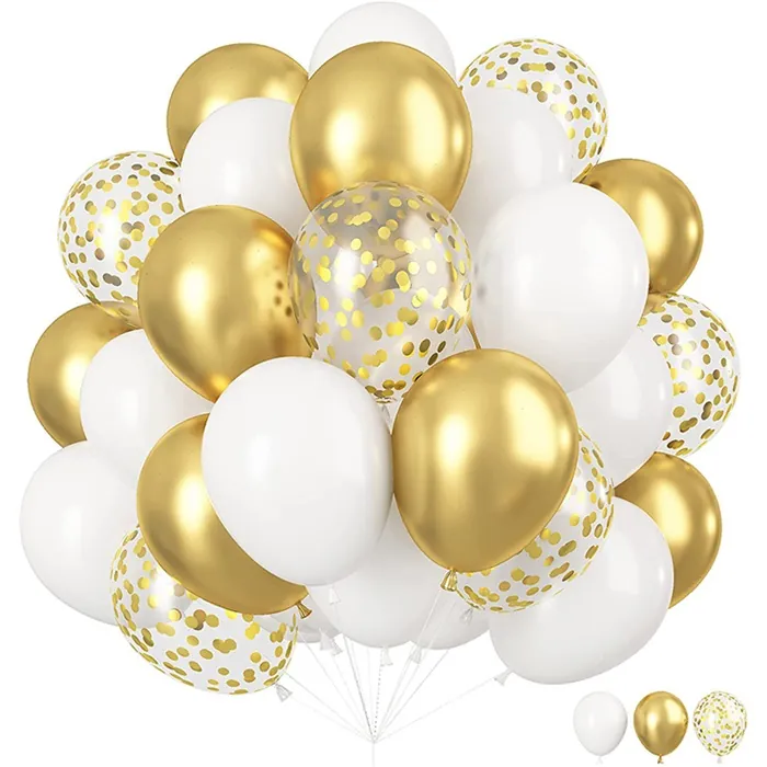 Gold Beyaz Konfetili Balon Seti