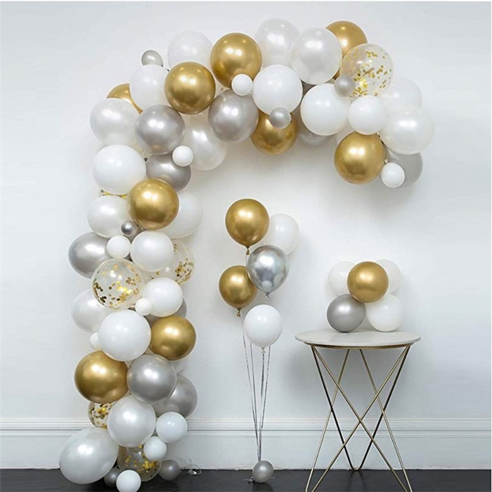 Zincir Balon Seti Gold Gümüş Beyaz Renkli