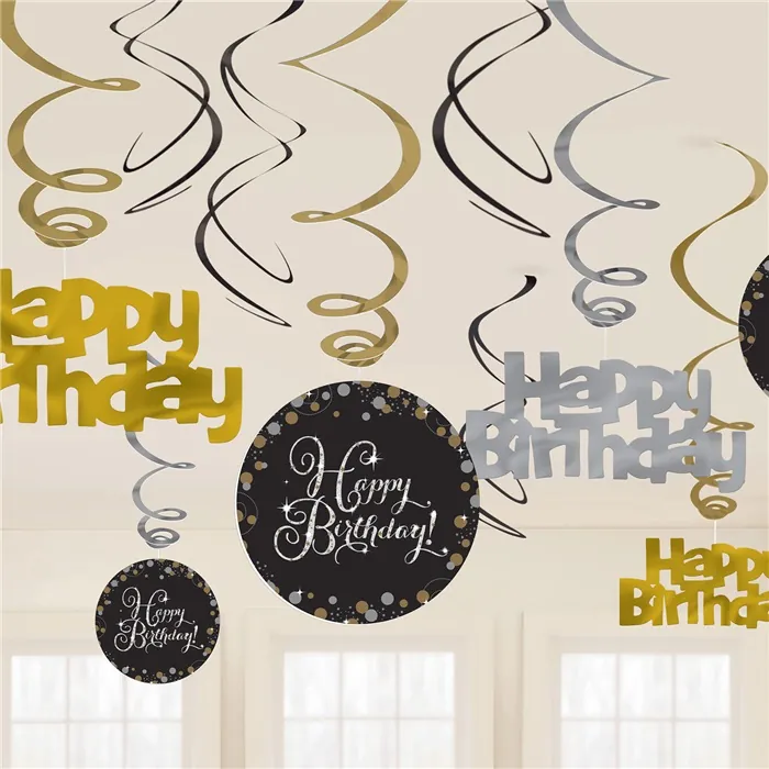 Amscan Gold Gümüş Happy Birthday Dekor İp Süs