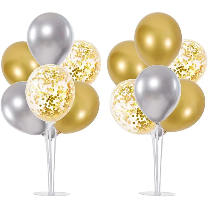 Krom Gold Gümüş Konfetili Renkli Balon Standı