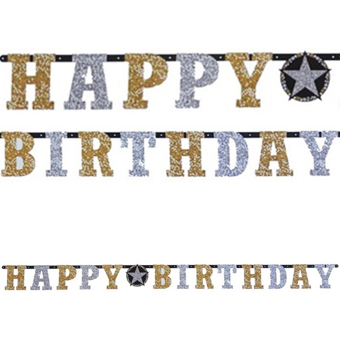 Gold Gümüş Renkli Happy Birthday Yazı