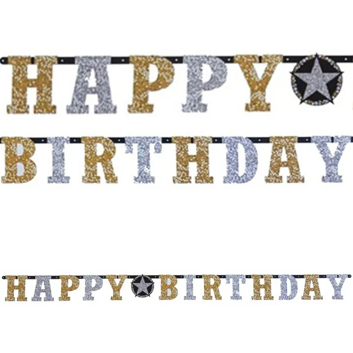 Gold Gümüş Renkli Happy Birthday Yazı