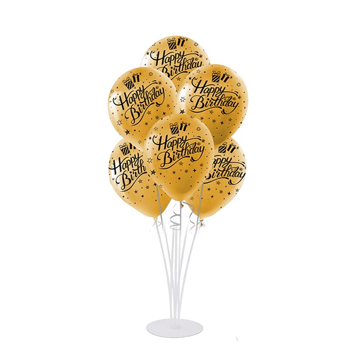 Gold Happy Birthday Balon Standı