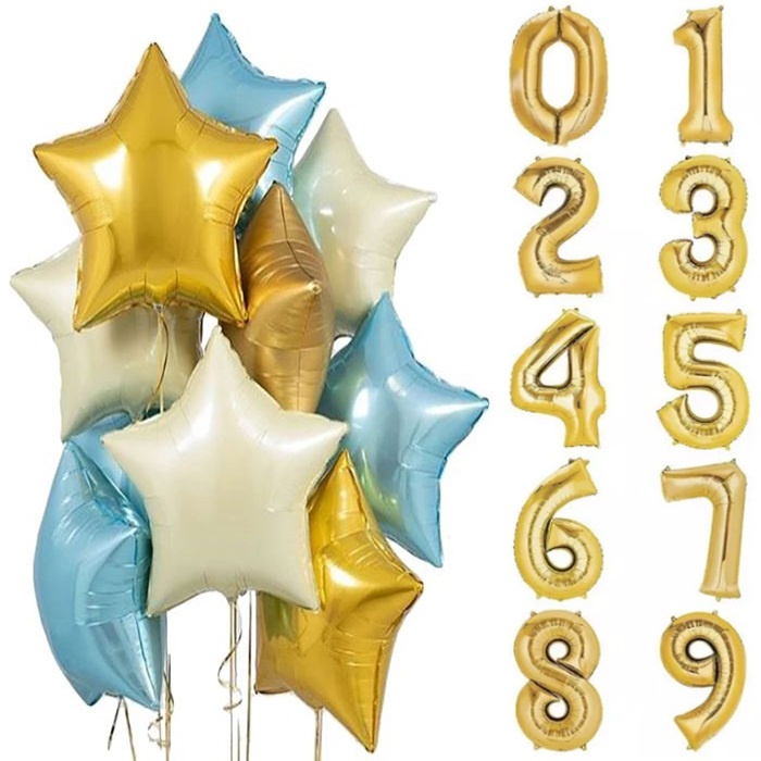 Gold Krem Mavi Rakam Folyo Balon Seti