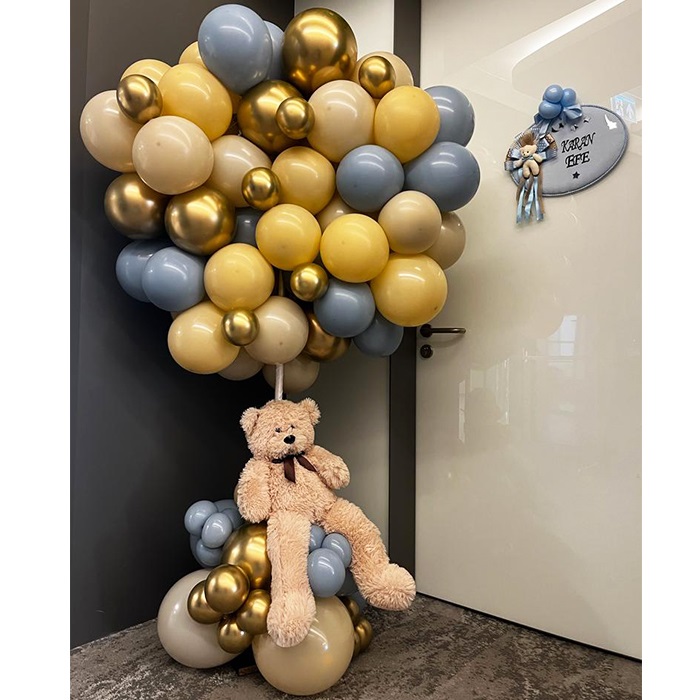 Gold Renkli Ayıcıklı Balon Buketi