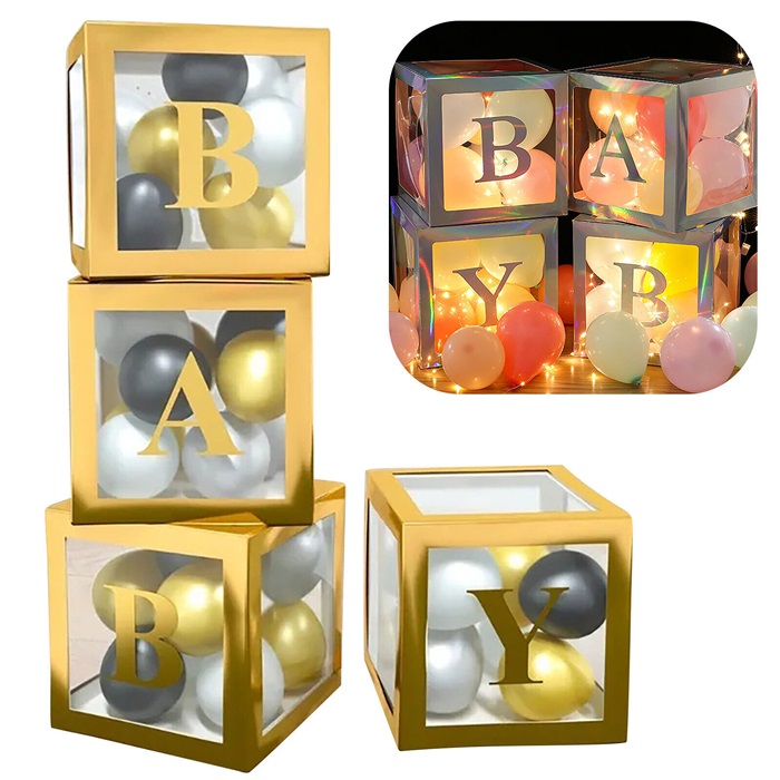 Gold Renkli Baby Şeffaf Kutu Ve Harf Seti