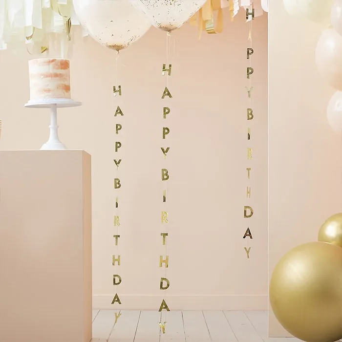 Ginger Ray Gold Renkli Happy Birthday Balon Kuyruğu