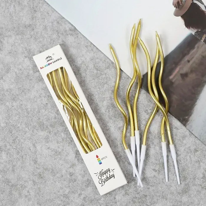 Gold Renkli Kıvrık Pasta Mumu