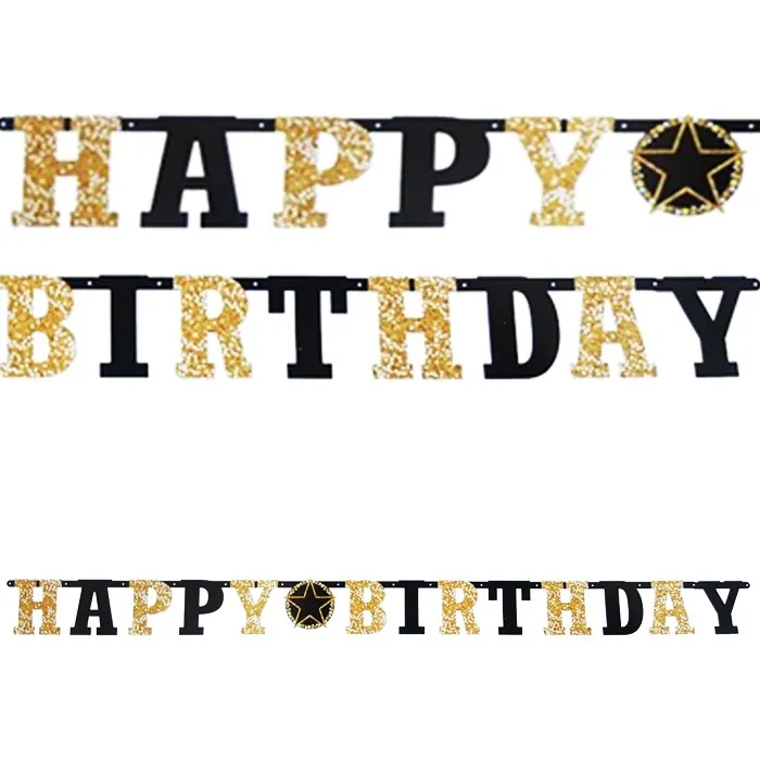 Gold Siyah Renkli Happy Birthday Yazı