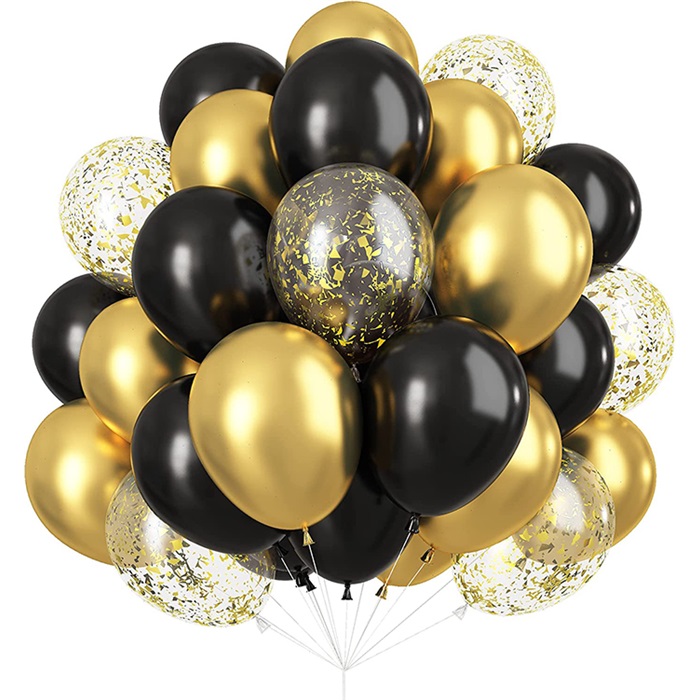 Gold Siyah Renkli Konfetili Balon