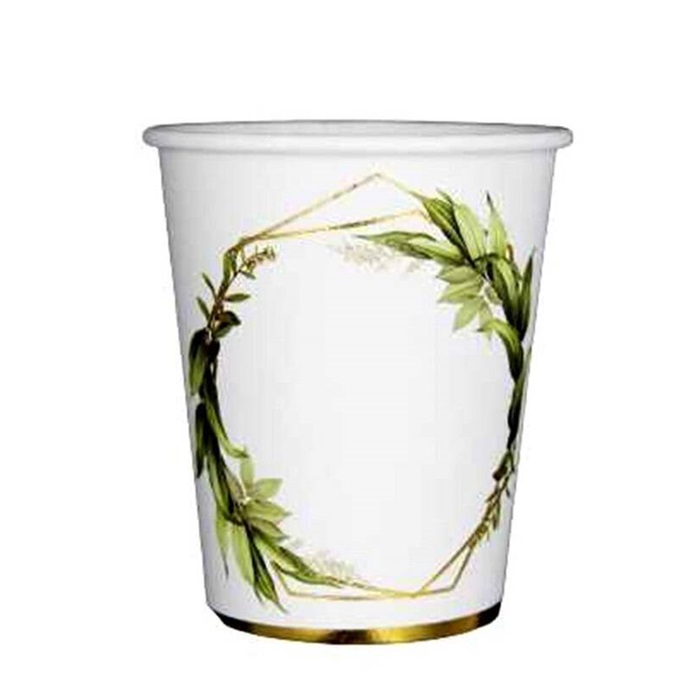 Gold Varaklı Yaprak Desenli Karton Bardak