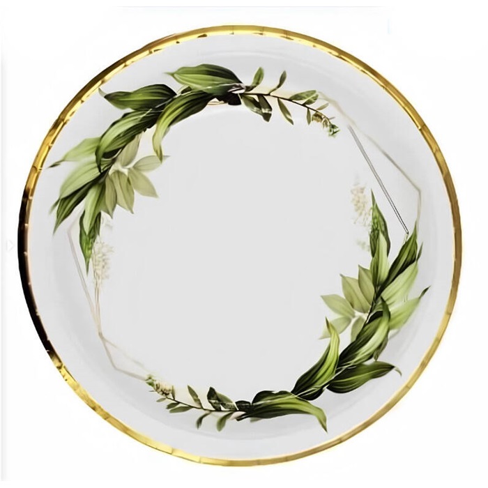 Gold Varaklı Yaprak Desenli Tabak