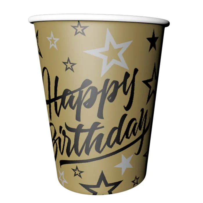Golden Stars Happy Birthday Karton Bardak