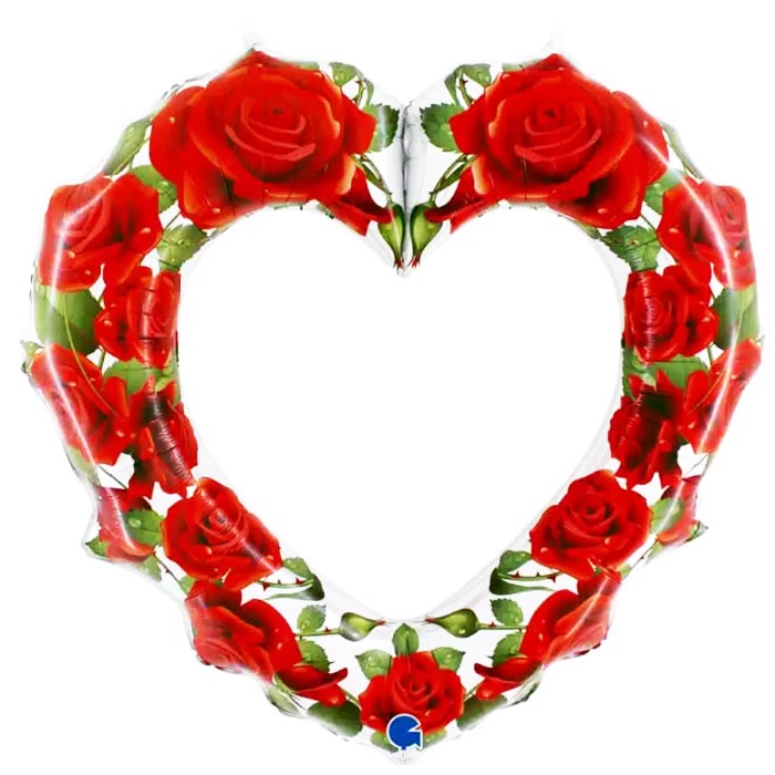 İçi Boş Gül Desenli Kalp Folyo Balon