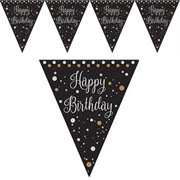 Gümüş Gold Happy Birthday Bayrak Süs