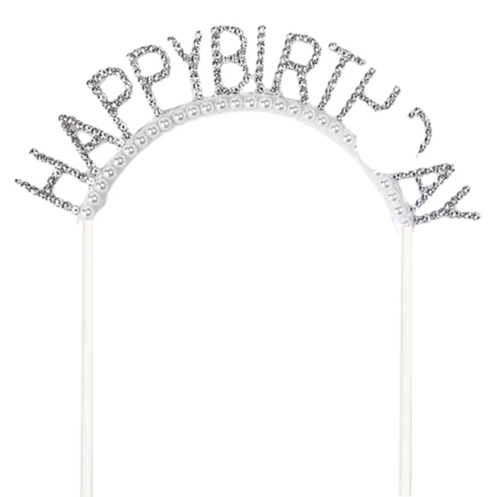 Gümüş Taşlı Happy Birthday Pasta Süsü