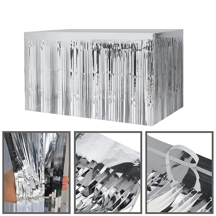 Gümüş Işıltılı Püsküllü Masa Eteği