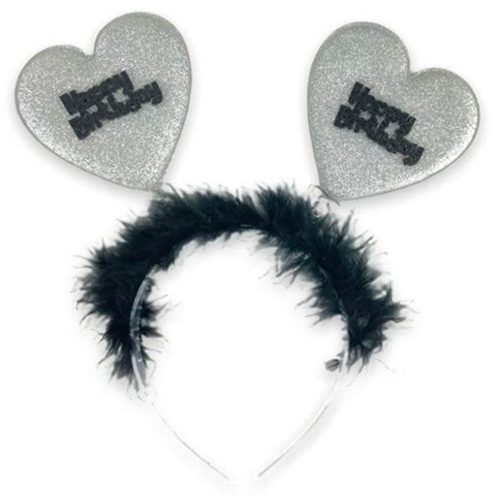 Gümüş Kalpli Happy Birthday Taç