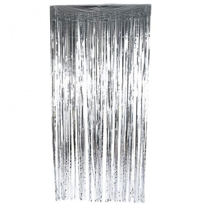Gümüş Parlak Püsküllü Kapı Perdesi