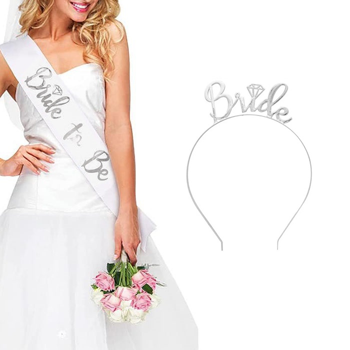 Gümüş Renkli Bekarlığa Veda Partisi Kuşak Taç Seti