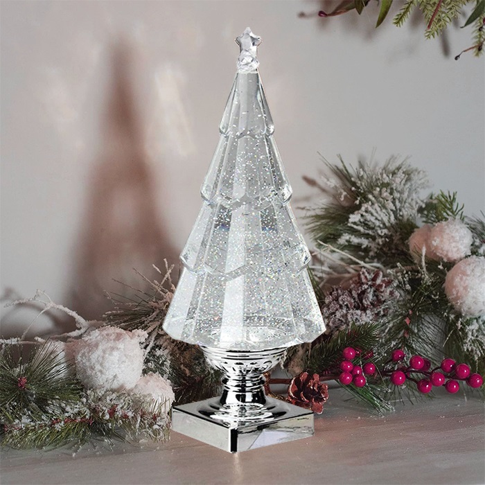 Gümüş Renkli Çam Ağacı Kar Küresi