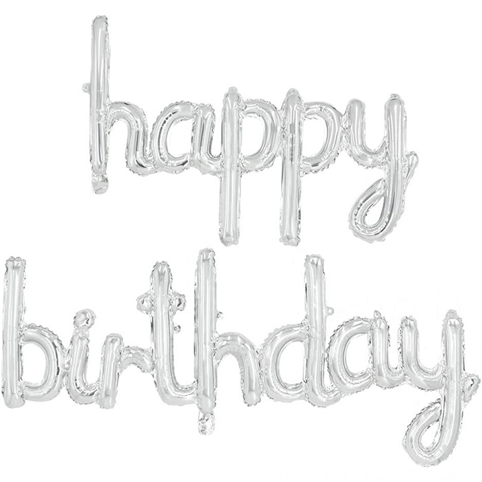 Gümüş Renkli El Yazılı Happy Birthday Balon