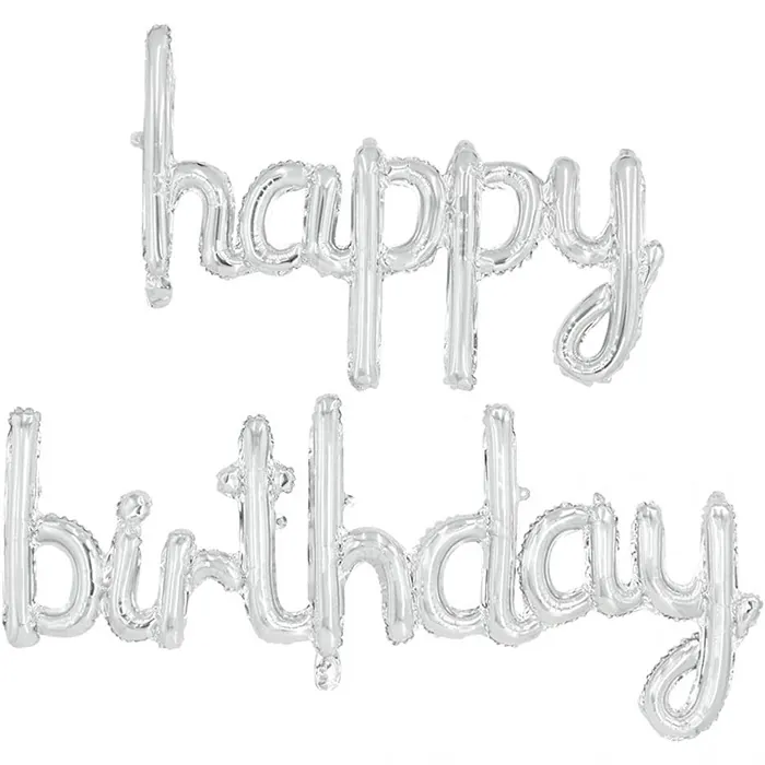Gümüş Renkli El Yazılı Happy Birthday Balon