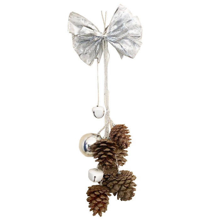 Gümüş Renkli Kozalaklı Fiyonk Asma Süs