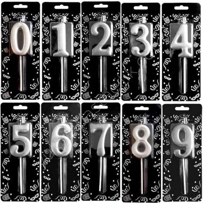 Gümüş Renkli Rakam Mum