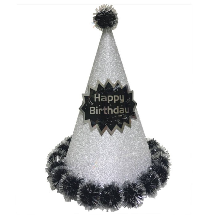 Gümüş Simli Happy Birthday Parti Şapka