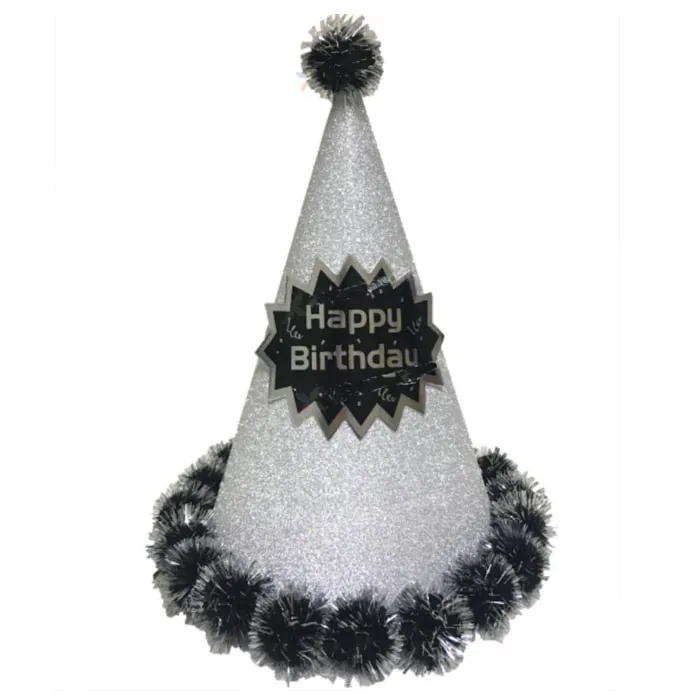 Gümüş Simli Happy Birthday Parti Şapka